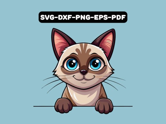 Adorable Siamese Cat Peeking Vector