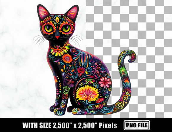 Bright Day of the Dead Cat Clipart PNG Review