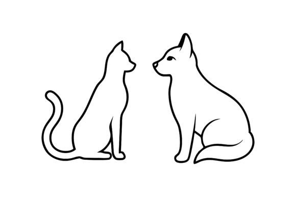 Cat and Dog Sitting Silhouette