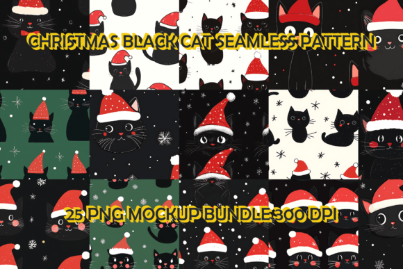 Christmas Black Cat Seamless Pattern Background Bundle Review