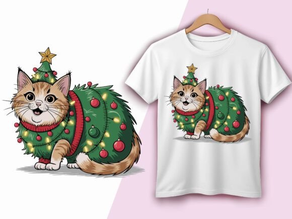 Christmas Cat in Tree Costume Vector Review