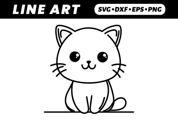 Cute Cartoon Cat Line Art for Embroidery