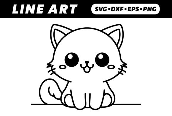 Cute Cartoon Cat Line Art for Embroidery