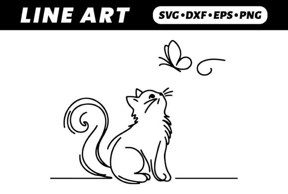 Cute Cat Watching Butterfly Line Art Review