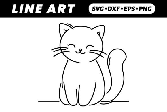 Cute Line Art Cat for Embroidery Projects