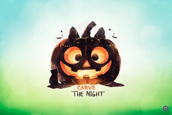 Halloween Black Cat CARVE the NIGHT Clipart PNG
