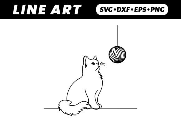 One-Line Cat Watching Yarn Ball