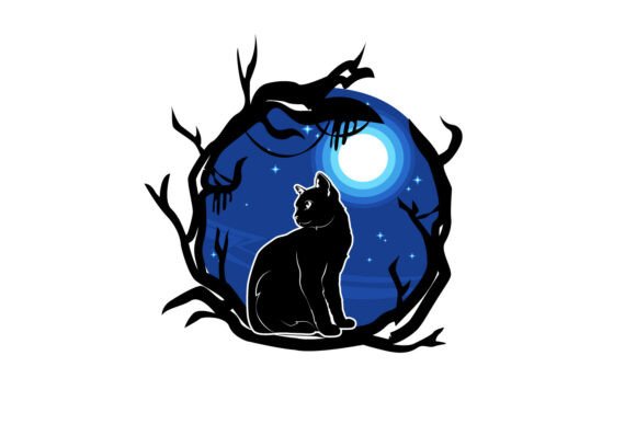 Spooky Cat Illustration in Trees Night Review
