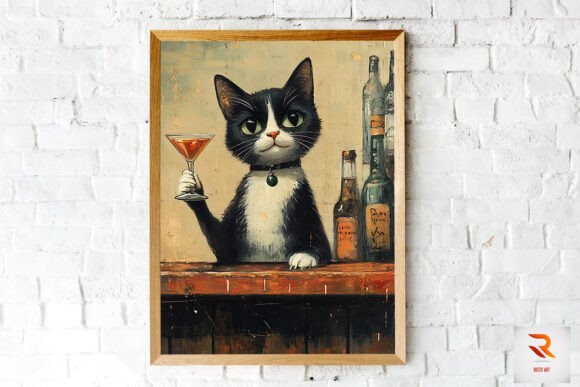 Tuxedo Cat Drinking a Martini Art Review