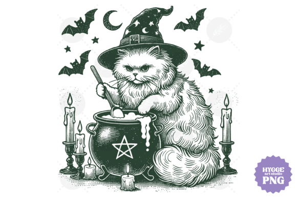 Vintage Witch Cat Halloween Embroidery Design